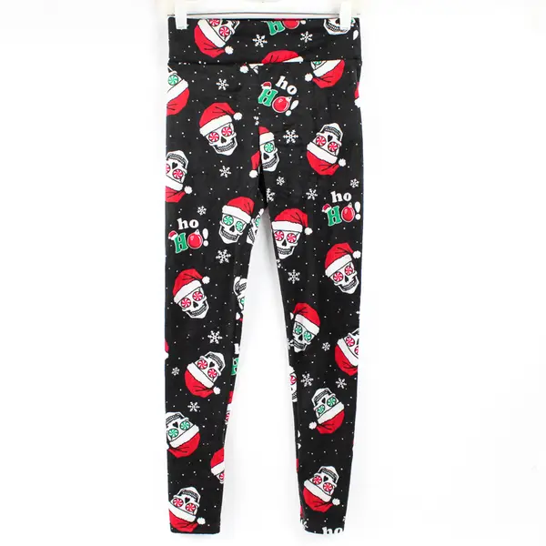 No Boundaries Fuzzy Christmas Skull Print Leggings Women's Size S/M