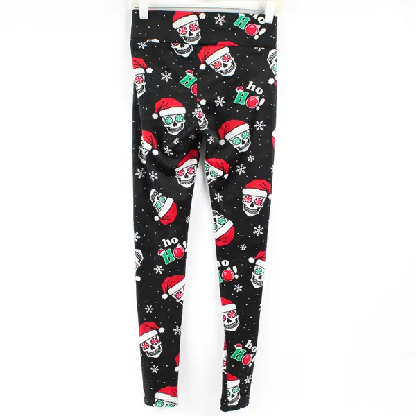 No Boundaries Fuzzy Christmas Skull Print Leggings Women's Size S/M