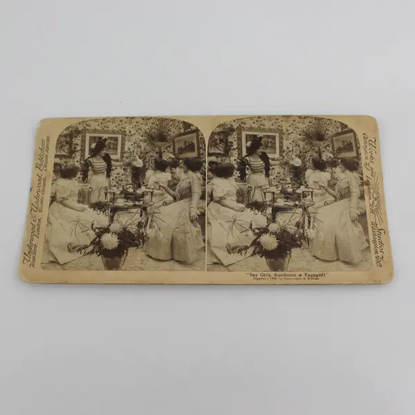 Say Girls, Antoinette is Engaged Victorian Photo Stereoview Underwood 1899