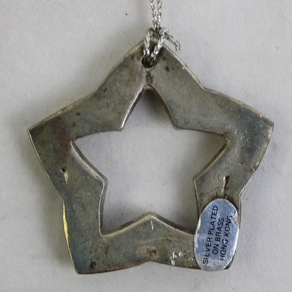 Silver Plated on Brass 2" Star Hanging Ornament Made in Hong Kong