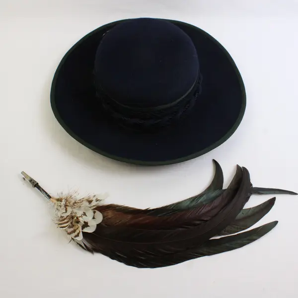 Traditional Austrian Tyrolean (Trachten) Black Braided Felt Hat 7.4" w/ Feather