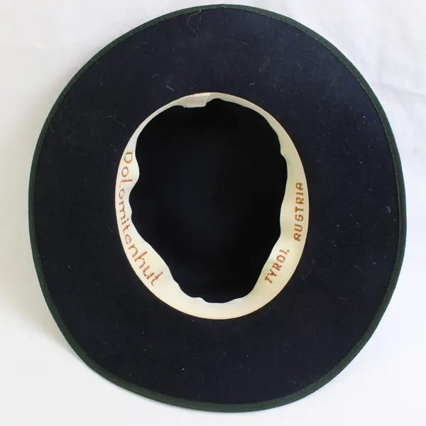 Traditional Austrian Tyrolean (Trachten) Black Braided Felt Hat 7.4" w/ Feather