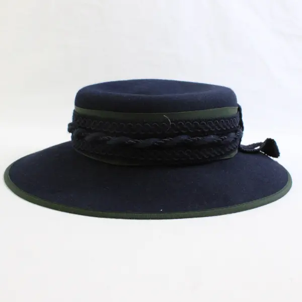 Traditional Austrian Tyrolean (Trachten) Black Braided Felt Hat 7.4" w/ Feather