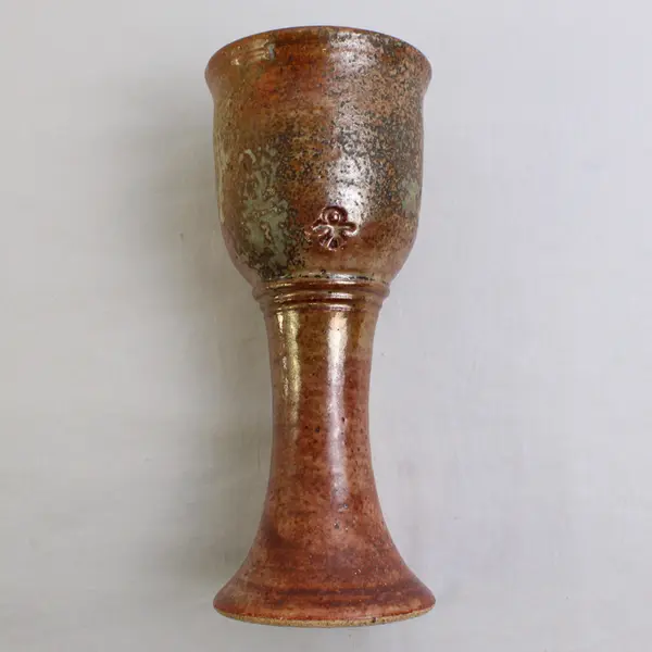 Brown Pottery Goblet Glazed Stoneware 8 Tall