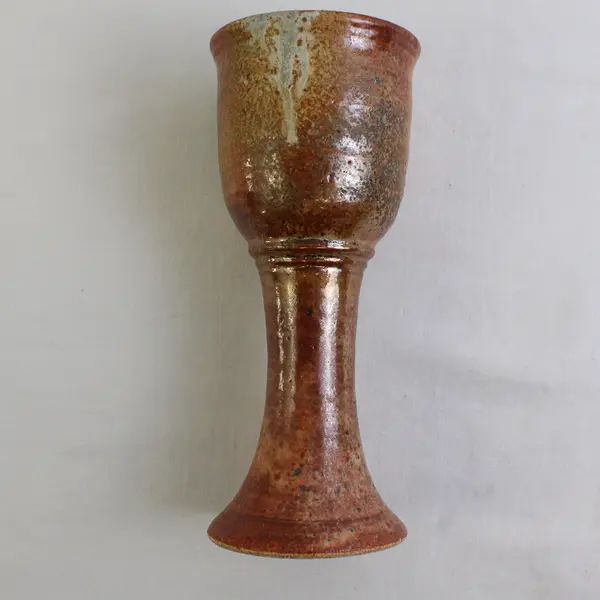Brown Pottery Goblet Glazed Stoneware 8 Tall