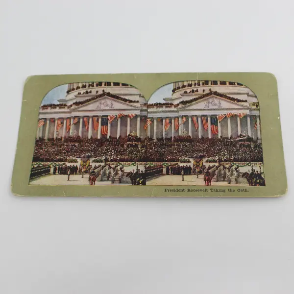 President Roosevelt Taking The Oath Color Litho Stereoview 