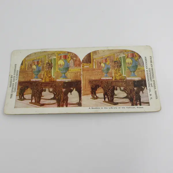 Library Of The Vatican Rome Color Litho Stereoview Quaker Oats 1906