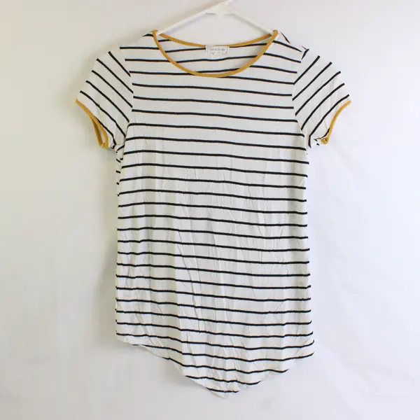 Heart & Hips Youth Girls M (10/12) B&W/Orange Striped Short Sleeve Shirt