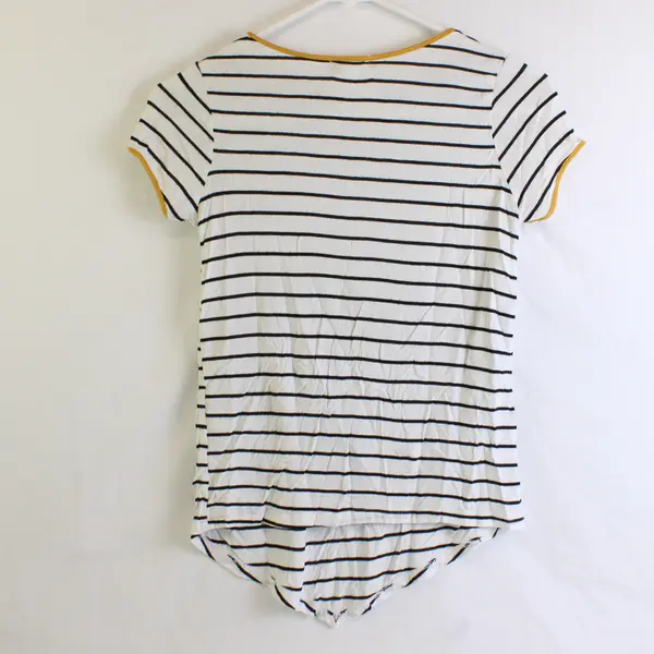 Heart & Hips Youth Girls M (10/12) B&W/Orange Striped Short Sleeve Shirt