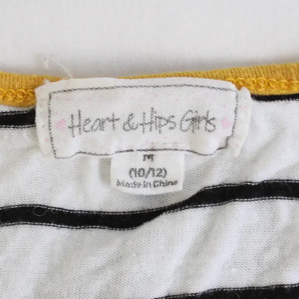 Heart & Hips Youth Girls M (10/12) B&W/Orange Striped Short Sleeve Shirt