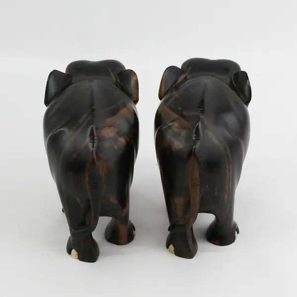 2 Vintage Hand Carved Ebony Wood Elephant Figures Statues