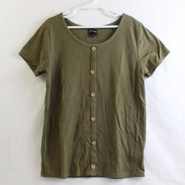 Art Class Girls L 10/12 Green Ribbed Front Button Detail Short Sleeve Shirt