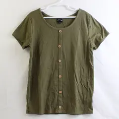 Art Class Girls L 10/12 Green Ribbed Front Button Detail Short Sleeve Shirt
