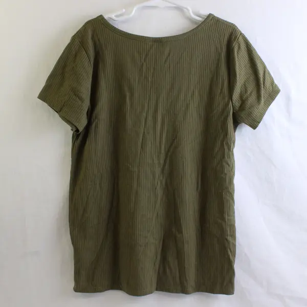 Art Class Girls L 10/12 Green Ribbed Front Button Detail Short Sleeve Shirt