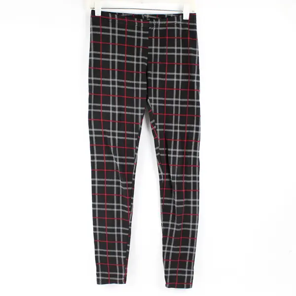 French Laundry Black Gray and Pink Plaid Leggings Women's Small