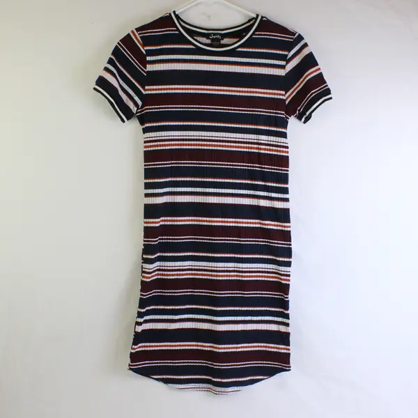 Justify Juniors L Multicolor Short Sleeve Ribbed Stretch Midi Dress
