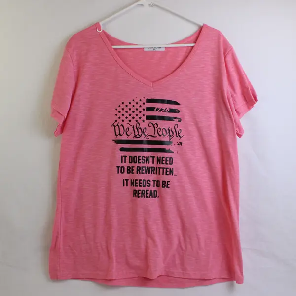 Lilicloth Patriotic Constitution Pink V-Neck T-Shirt Women's XL