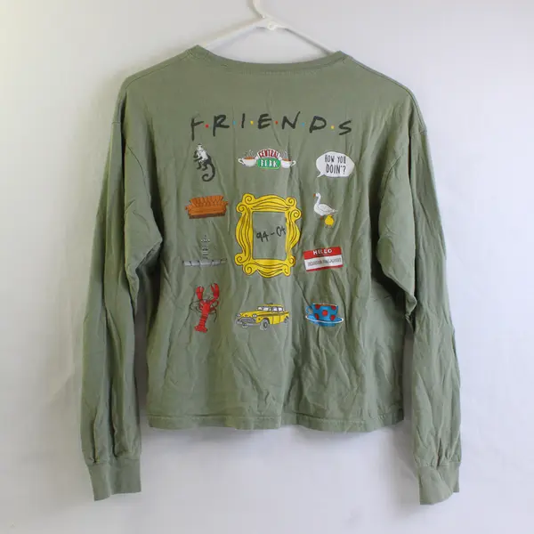 Friends TV Show Women's S Green Graphic Print Long Sleeve 100% Cotton Shirt