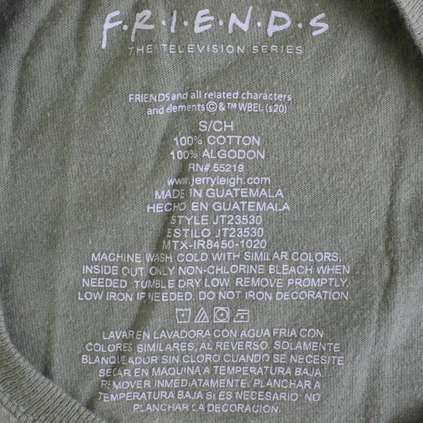 Friends TV Show Women's S Green Graphic Print Long Sleeve 100% Cotton Shirt