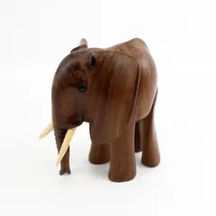 Vintage 8" Hand Carved Wood Elephant With Tusks