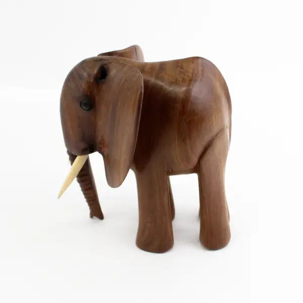 Vintage 8" Hand Carved Wood Elephant With Tusks