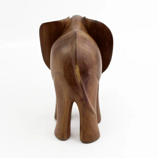 Vintage 8" Hand Carved Wood Elephant With Tusks