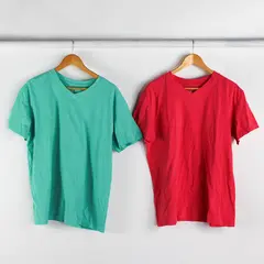 Lot of 2 Garland V-Neck Short-Sleeved T-Shirts Women's XL Teal and Coral Red