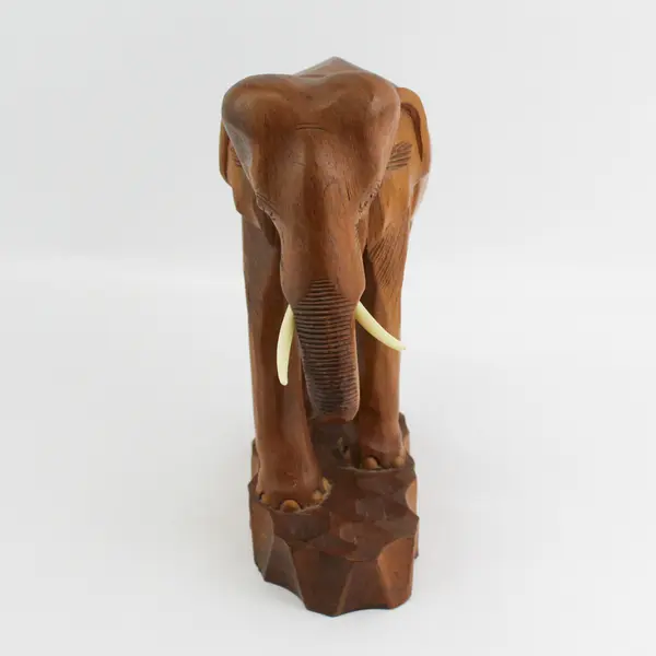 Hand Carved Large Teak Elephant W/Tusks Sculpture Figurine  12.5 inch