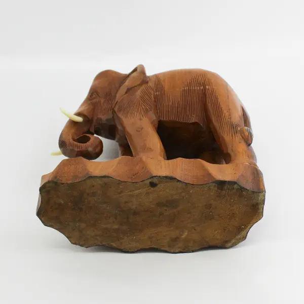 Hand Carved Large Teak Elephant W/Tusks Sculpture Figurine  12.5 inch
