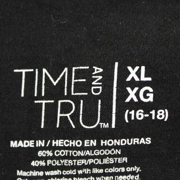  Time And Tru Solid Black Short-Sleeved T-Shirt Women's XL