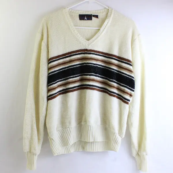 Vintage Eiffel LA Adult XL Multicolor Chenille Knit Long Sleeve V-Neck Sweater