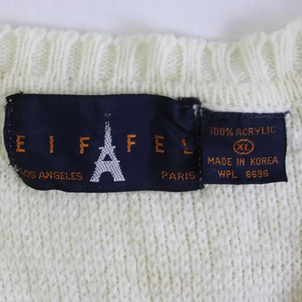 Vintage Eiffel LA Adult XL Multicolor Chenille Knit Long Sleeve V-Neck Sweater