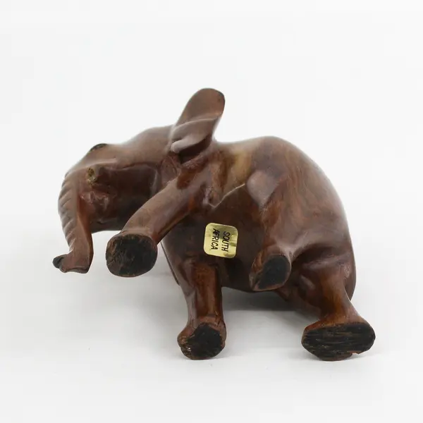 Hand Carved Solid Wood Elephant Figurine South Africa  4.75 " Missing Tusks