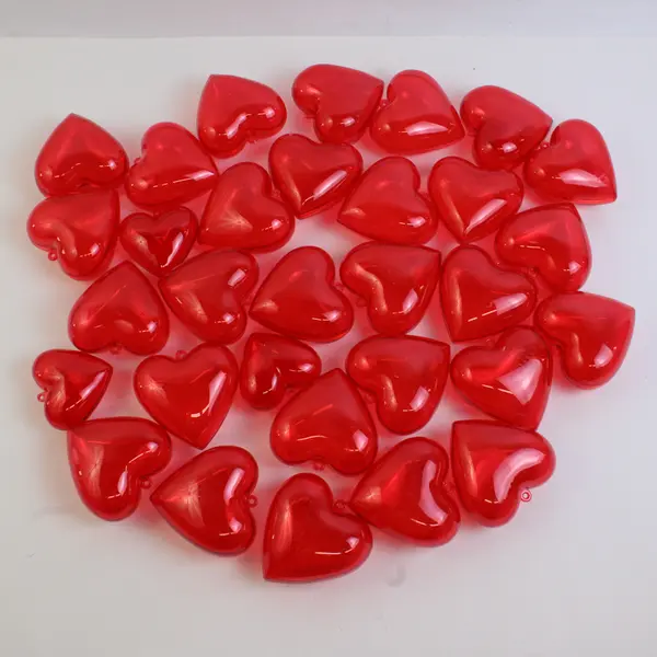 Lot of 31 Red Clear Plastic Heart-Shaped Capsule Ornaments Valentine's Decor