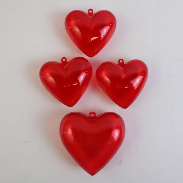 Lot of 31 Red Clear Plastic Heart-Shaped Capsule Ornaments Valentine's Decor