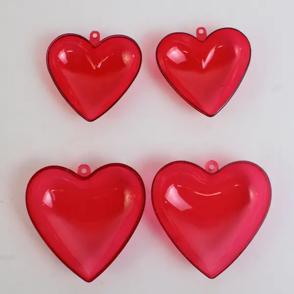 Lot of 31 Red Clear Plastic Heart-Shaped Capsule Ornaments Valentine's Decor