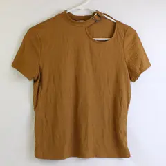 No Boundaries Juniors L 11-13 Brown Buckle Cutout Neck Ribbed Short Sleeve Shirt