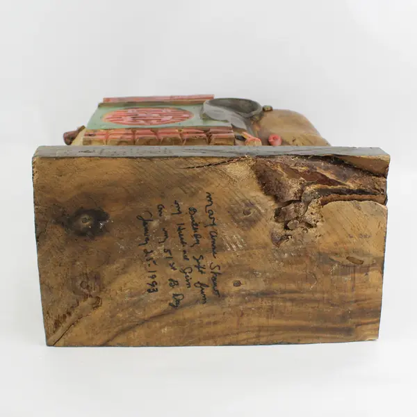 Ornately Carved Elephant Stool, Plant Stand, Table W/ Longevity Symbols 17"