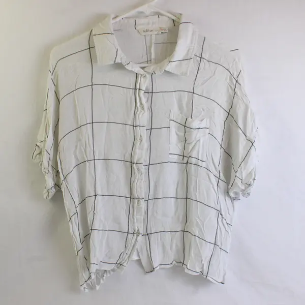 Millibon U.S.A. Women's M White Plaid Short Sleeve Cropped Button Up Shirt