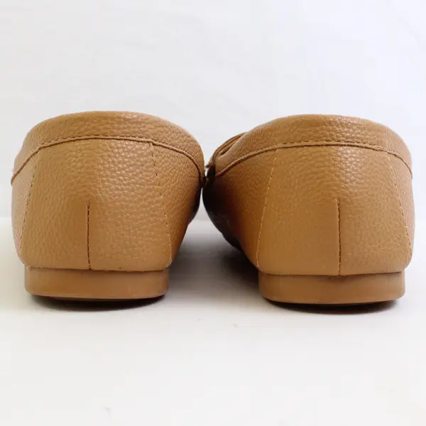 GC Shoes Beige Faux Leather Driving Loafers Decorative Vamp Strap Women's 9W