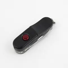 Black Pen Knife With A Single Blade, File, Scissors, Flashlight