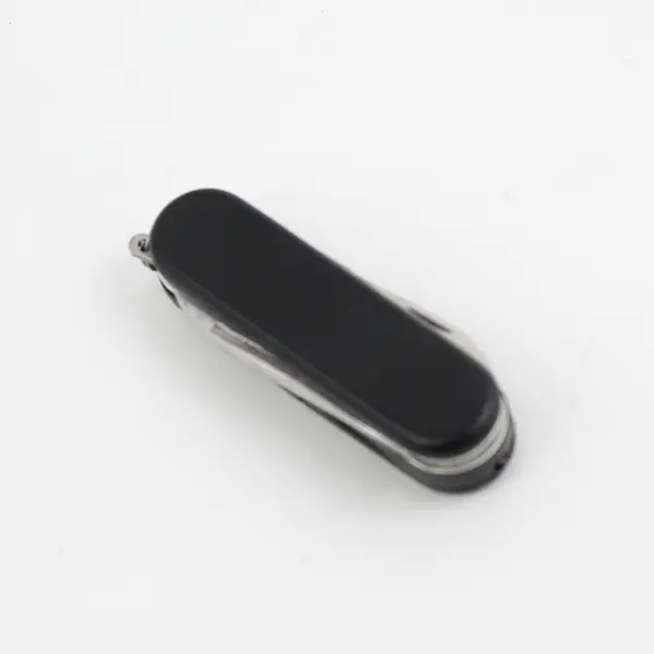 Black Pen Knife With A Single Blade, File, Scissors, Flashlight