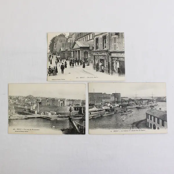 Lot of 3 Vintage Brest France Port Litho Postcards 1910s