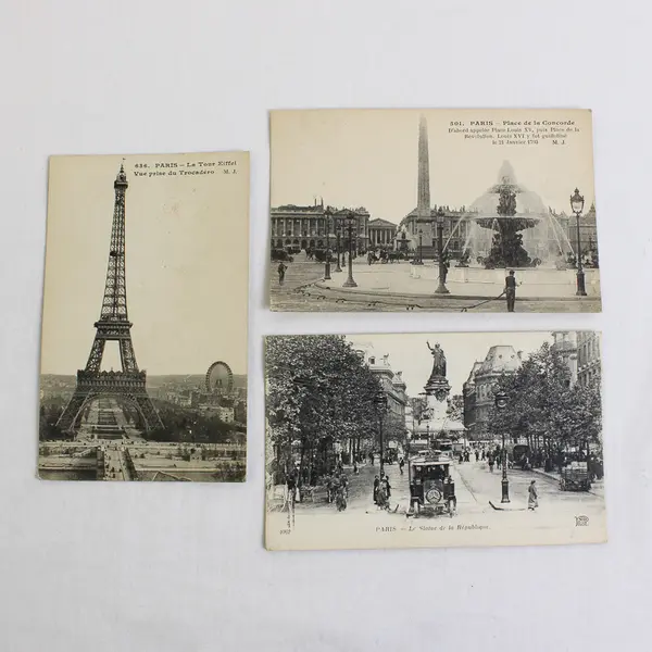 Lot of 3 Vintage Paris France Litho Postcards 1910s Eiffel Tower Concorde Palace