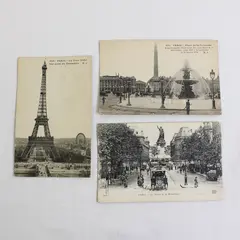 Lot of 3 Vintage Paris France Litho Postcards 1910s Eiffel Tower Concorde Palace