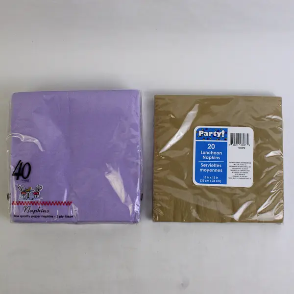 Lot Of 2 Paper Luncheon Napkins (Set Of 40 Purple, Party! Set Of 20 Brown)
