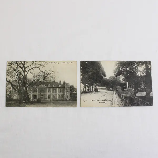 Lot of 2 Vintage Foecy France Chateau Lithograph Postcards 1910s