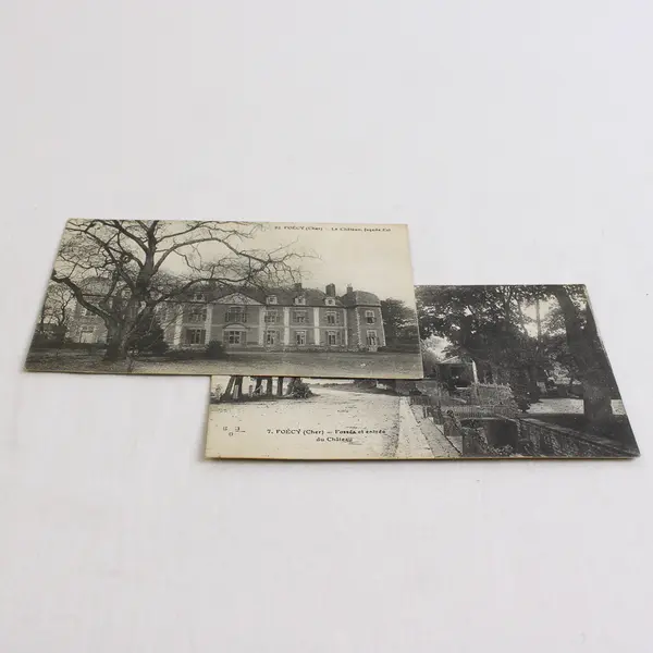 Lot of 2 Vintage Foecy France Chateau Lithograph Postcards 1910s