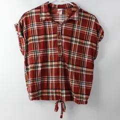 No Boundaries Juniors L 11-13 Orange Flannel Drawstring Waist Short Sleeve Shirt