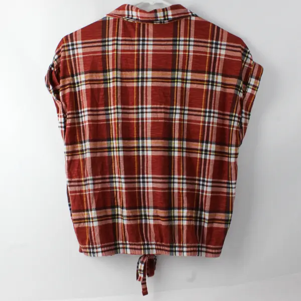 No Boundaries Juniors L 11-13 Orange Flannel Drawstring Waist Short Sleeve Shirt